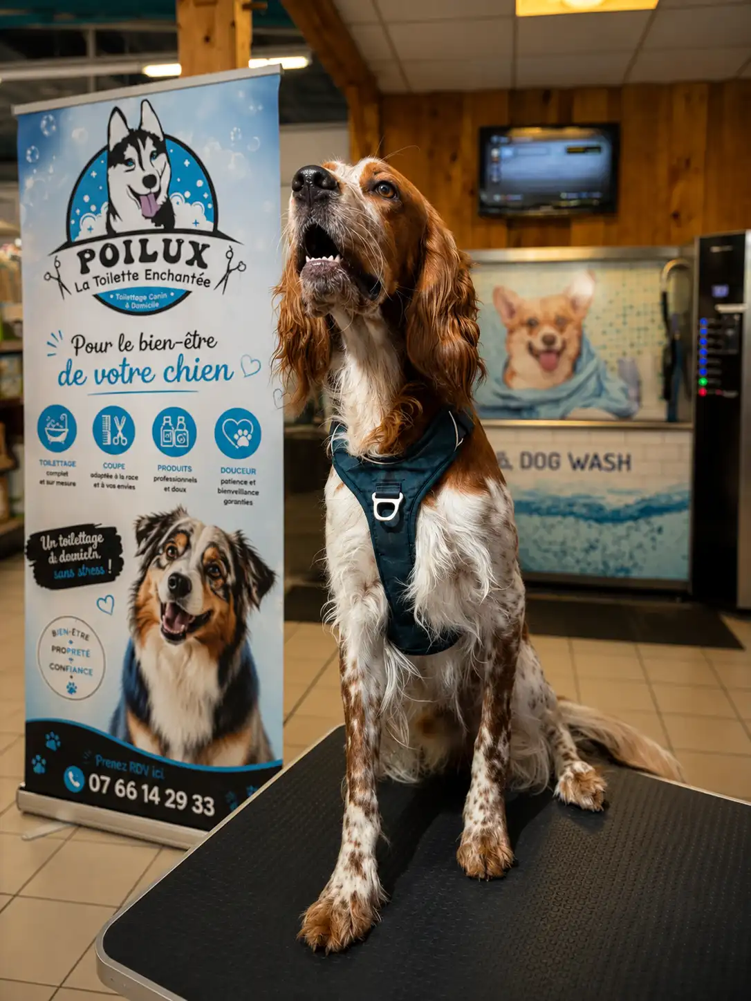 Toilettage d'un chien en salon à Pulnoy avec le toiletteur de Poilux