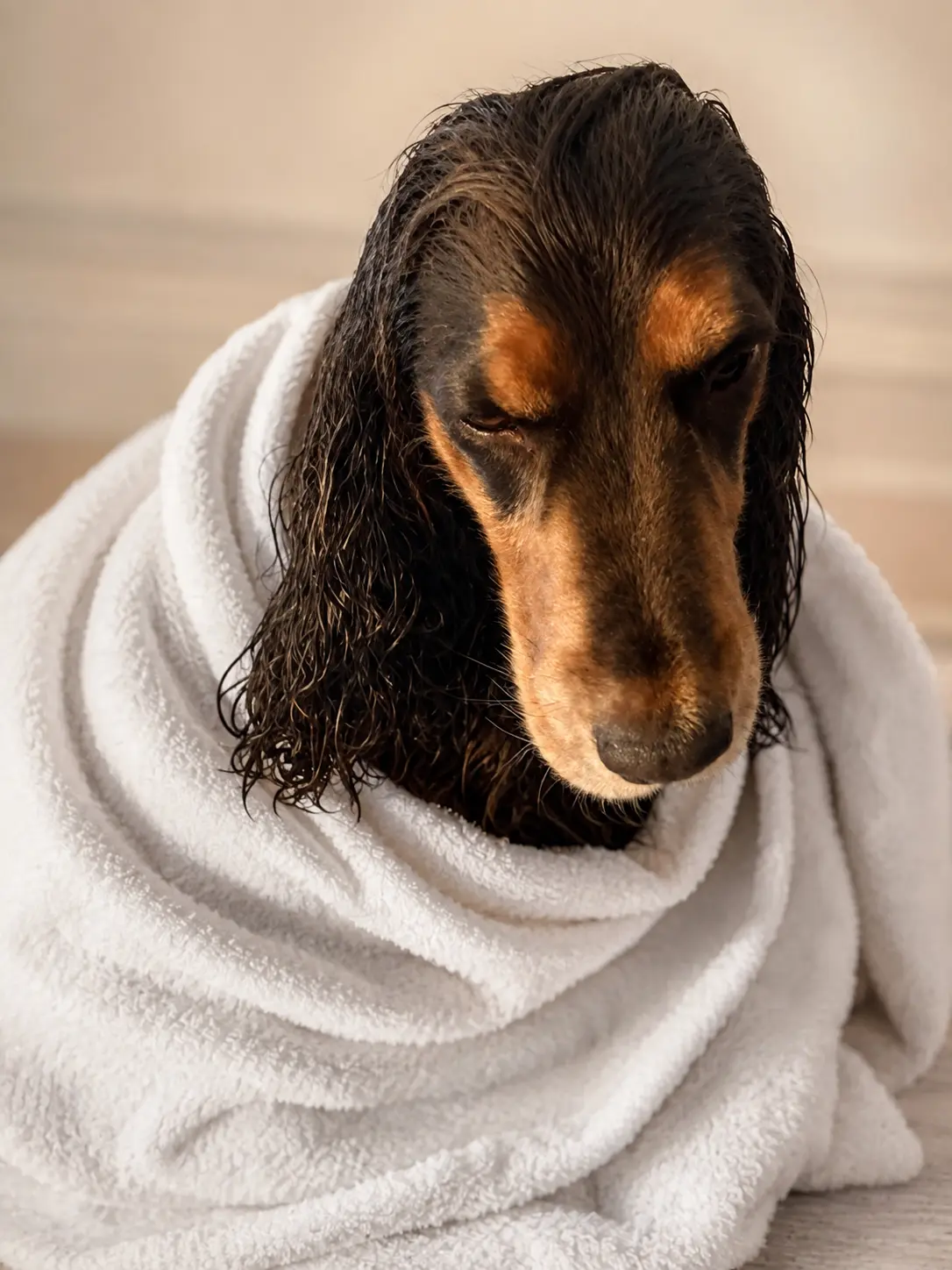 Toilettage doux d'un chien âgé à domicile à Nancy