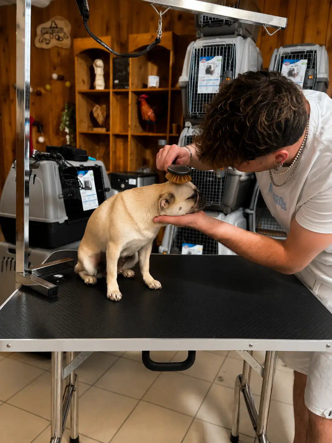 Chiot lors de son premier toilettage à domicile à Nancy